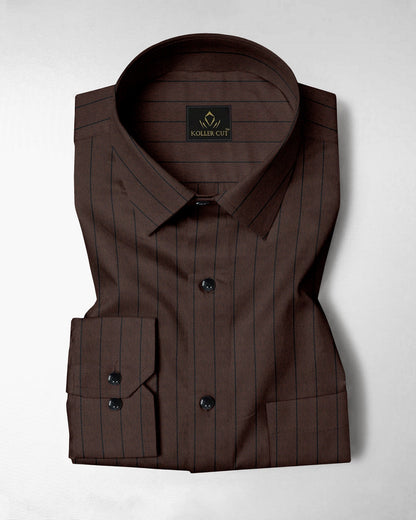 Pecan Brown and Raven Black Pinstripes Oxford Cotton Shirt