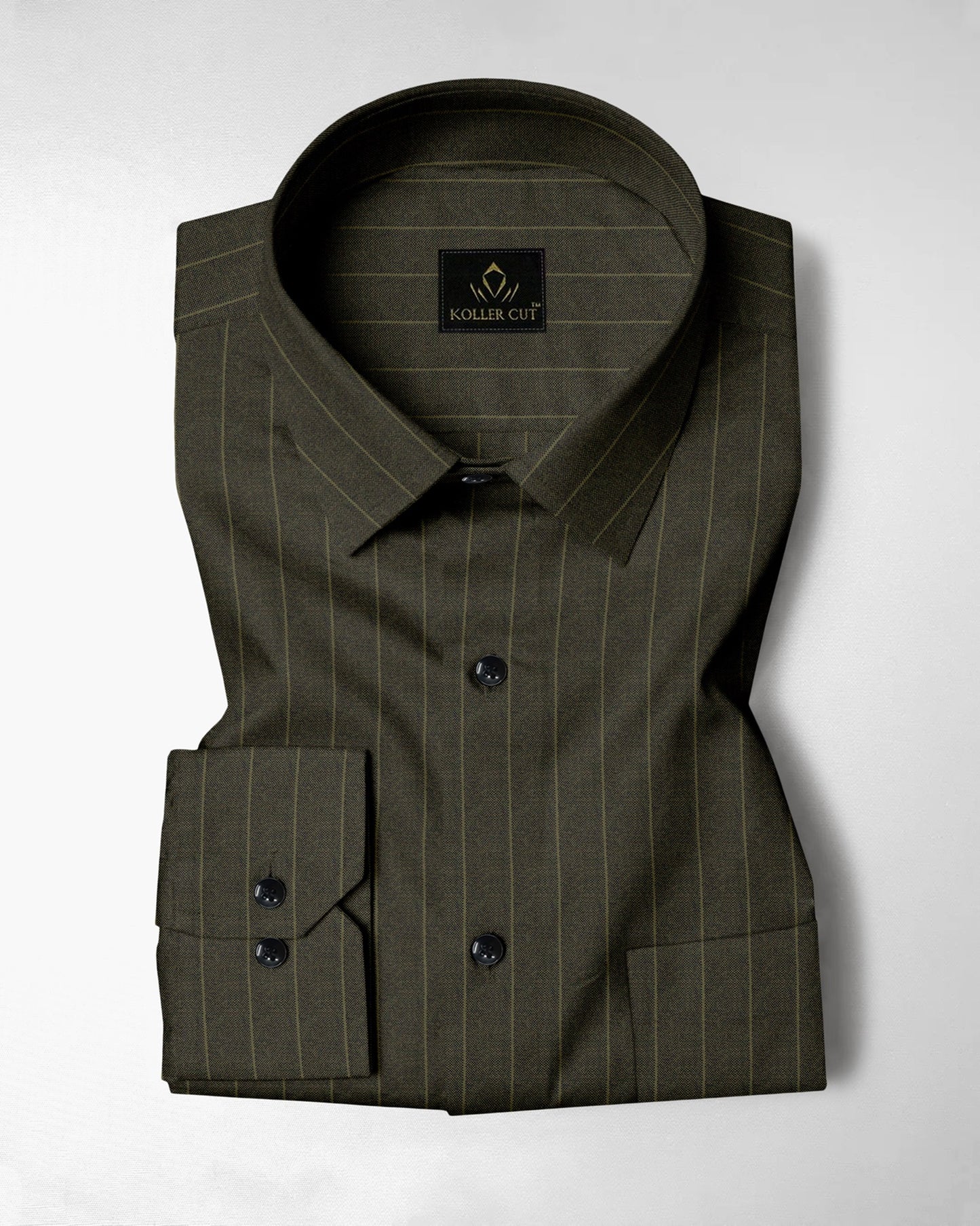 Cypress Green and Olive Green Pinstripes Oxford Cotton Shirt