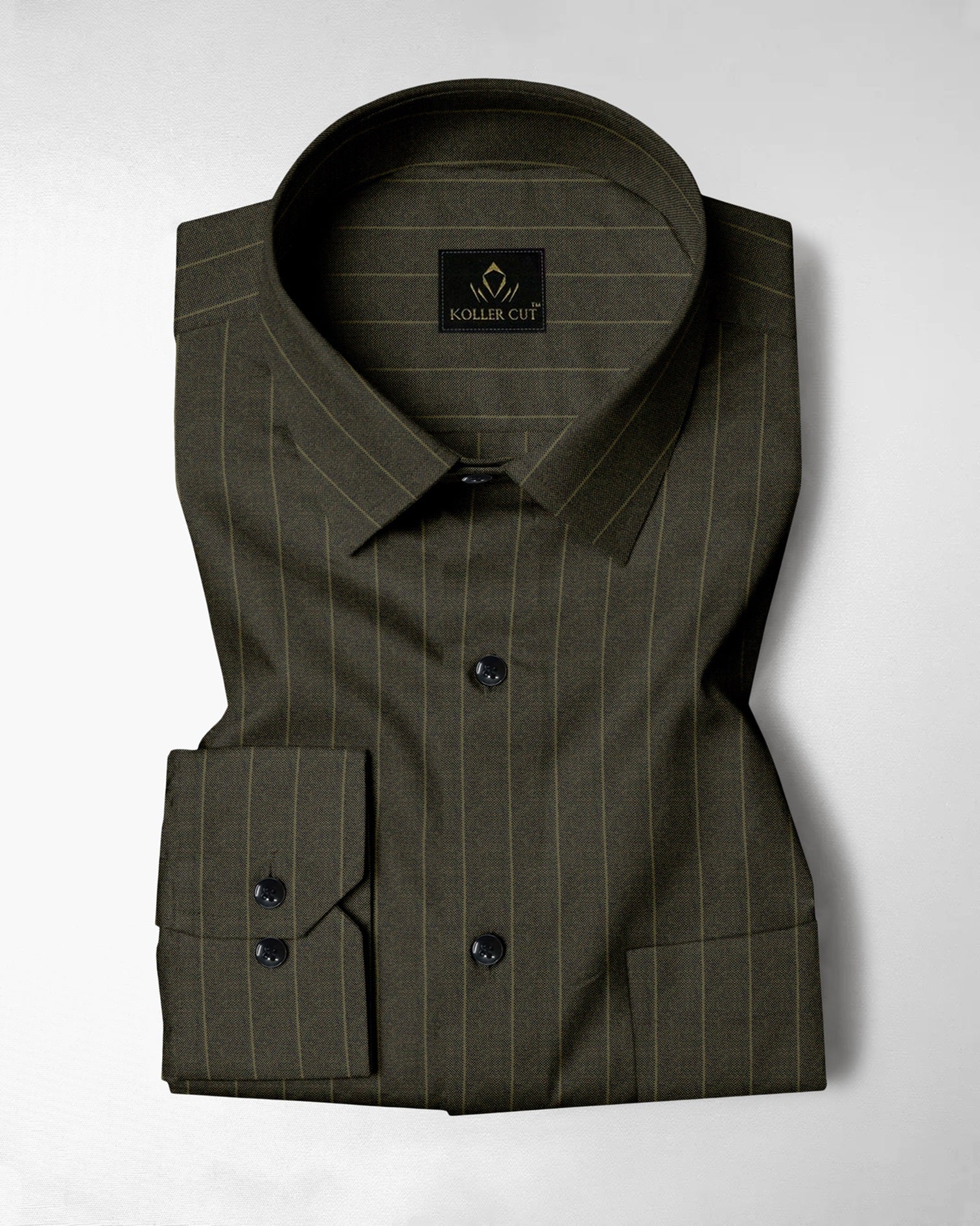 Cypress Green and Olive Green Pinstripes Oxford Cotton Shirt