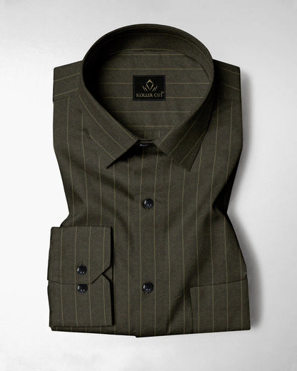 Cypress Green and Olive Green Pinstripes Oxford Cotton Shirt
