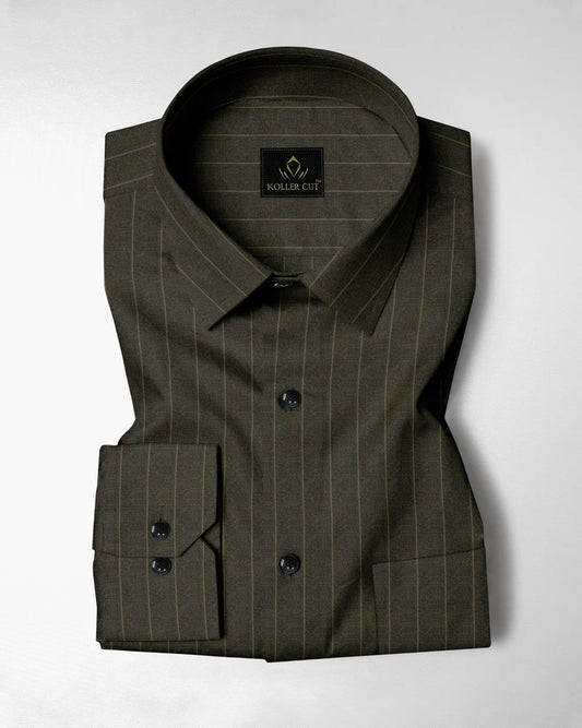 Cypress Green and Olive Green Pinstripes Oxford Cotton Shirt