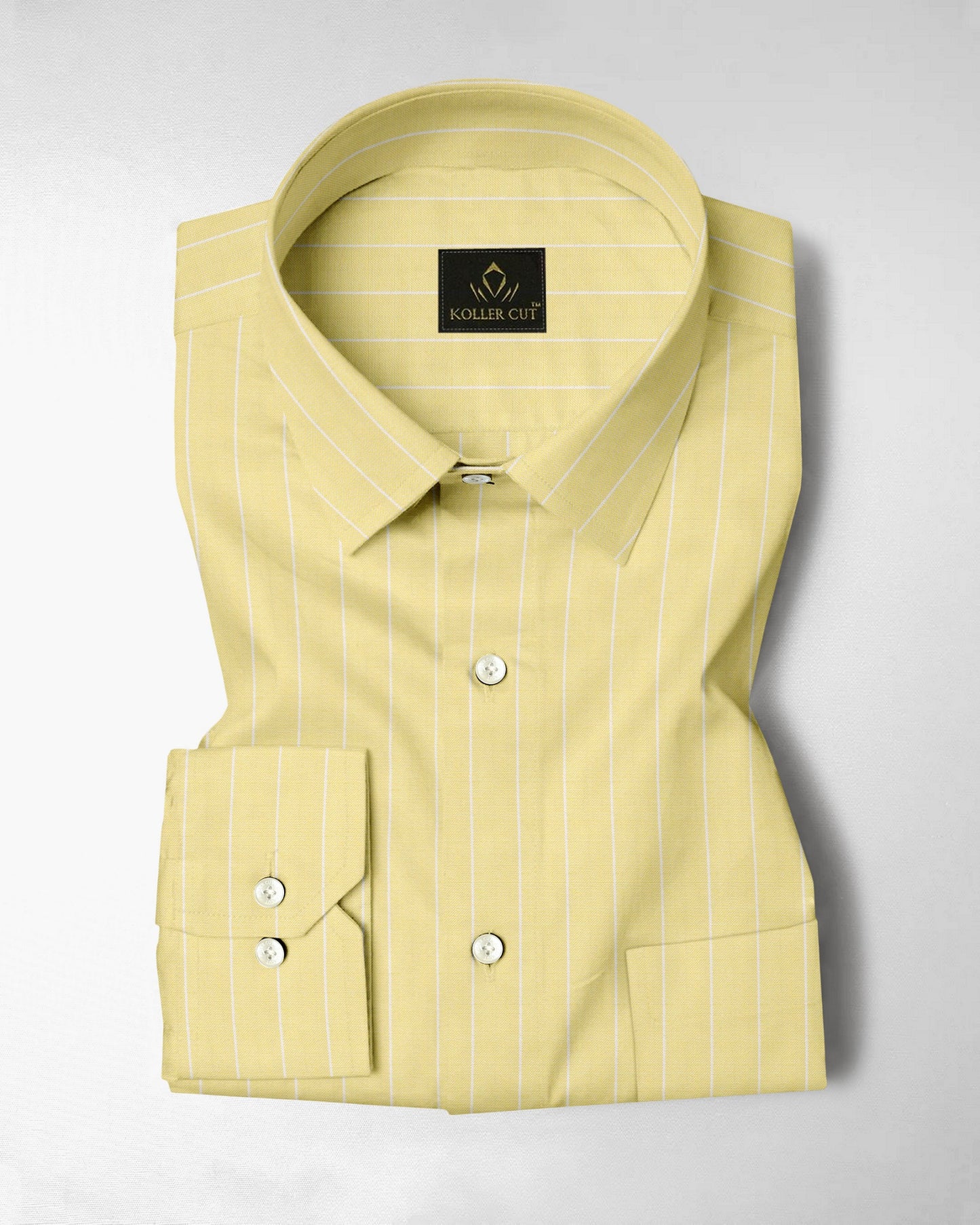 Charlock Yellow and Paper White Pinstripes Oxford Cotton Shirt