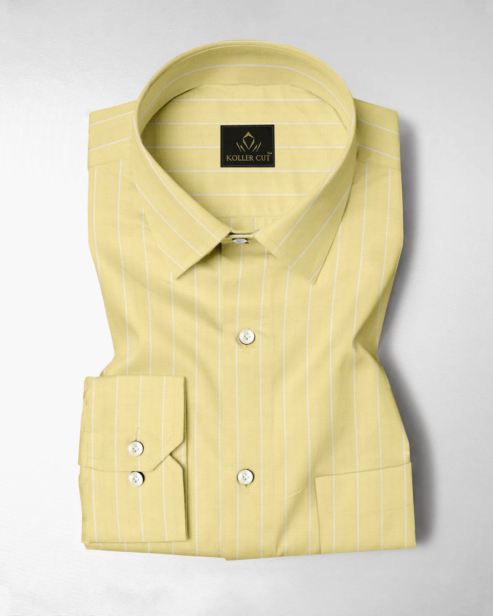 Charlock Yellow and Paper White Pinstripes Oxford Cotton Shirt
