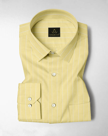 Charlock Yellow and Paper White Pinstripes Oxford Cotton Shirt