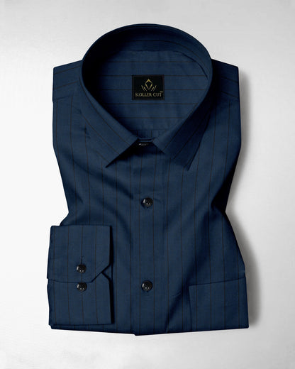 Macaw Blue and Raven Black Pinstripes Oxford Cotton Shirt