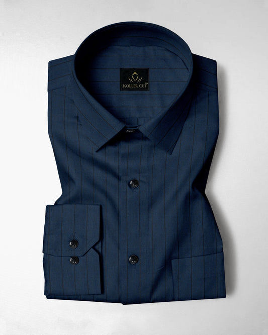 Macaw Blue and Raven Black Pinstripes Oxford Cotton Shirt
