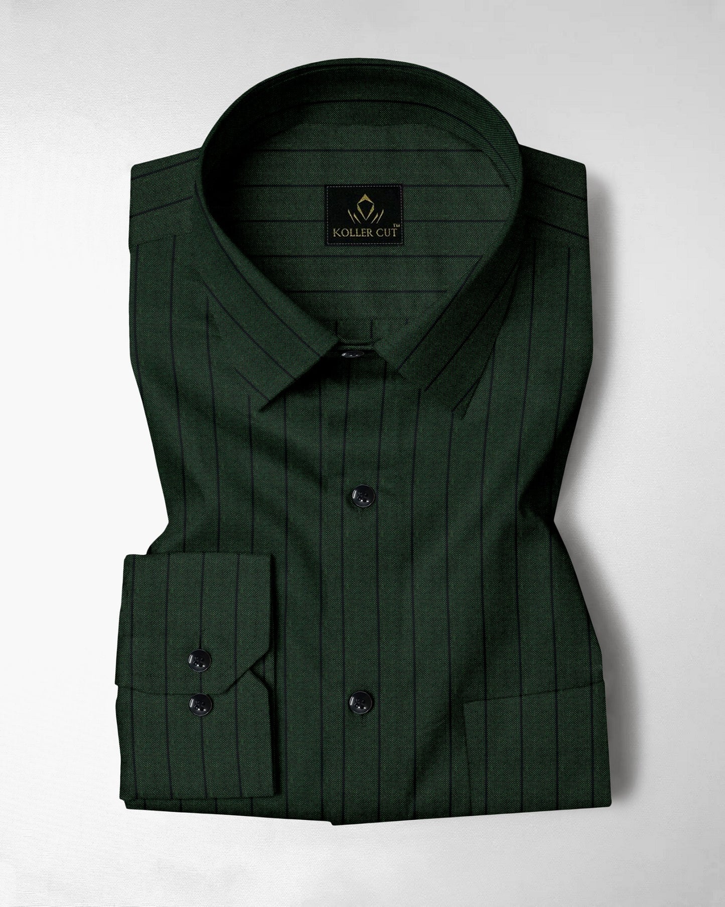 Cedar Green and Raven Black Pinstripes Oxford Cotton Shirt