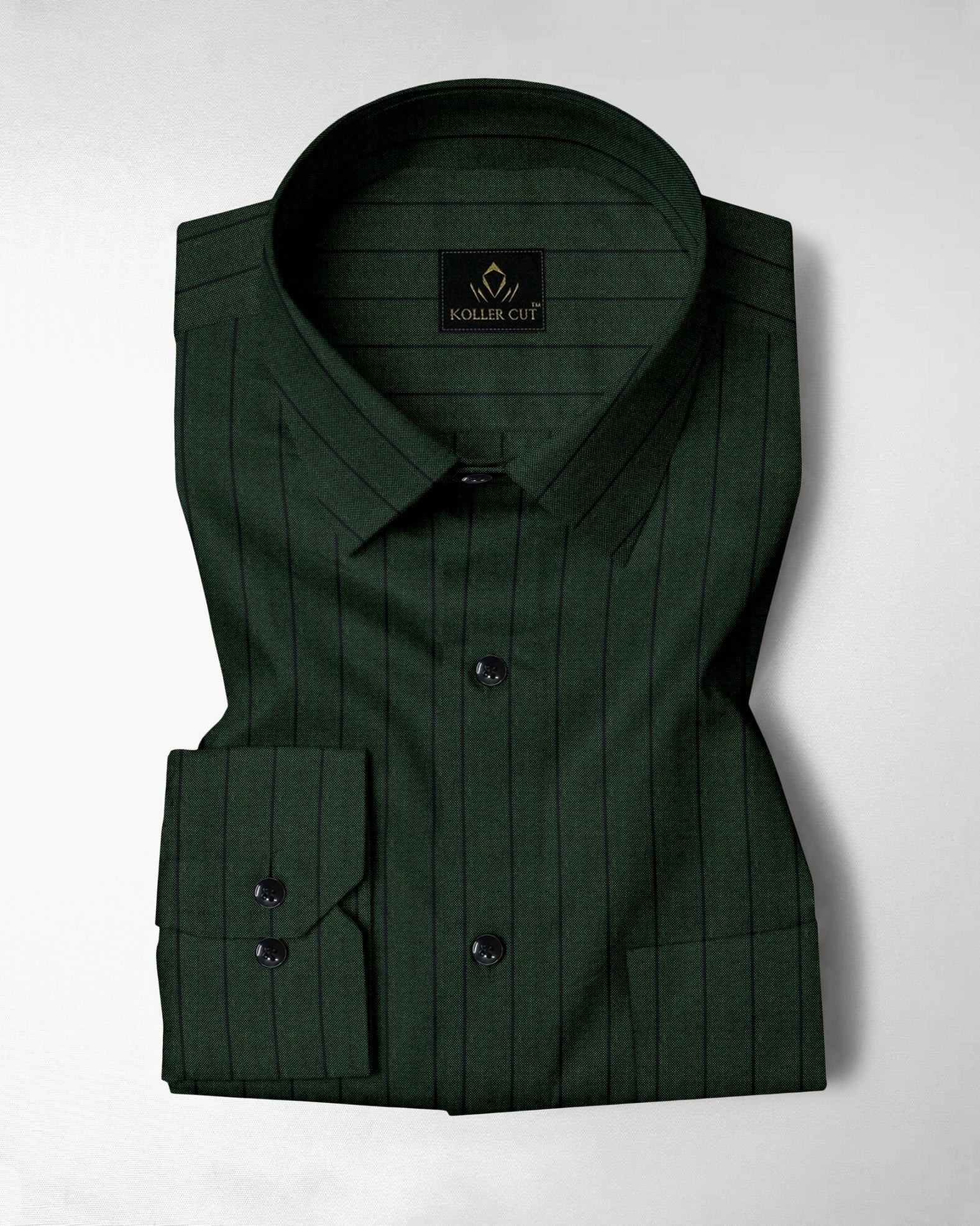 Cedar Green and Raven Black Pinstripes Oxford Cotton Shirt