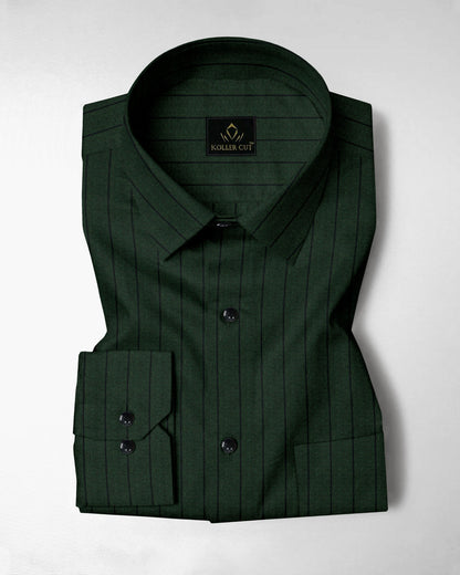Cedar Green and Raven Black Pinstripes Oxford Cotton Shirt