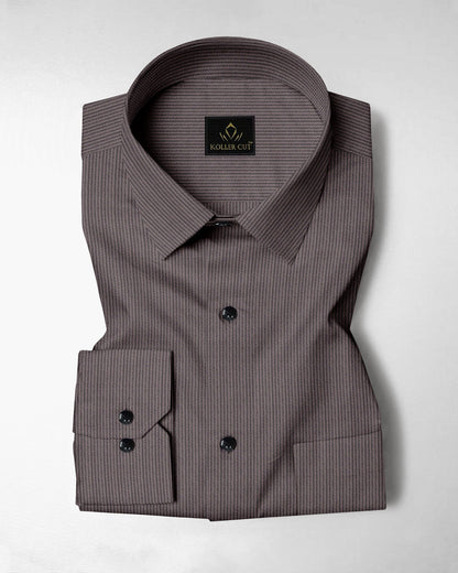 Jaspillite Brown and Coal Black Herringbone Stripes Oxford Cotton Shirt