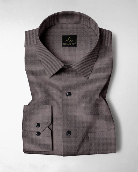 Jaspillite Brown and Coal Black Herringbone Stripes Oxford Cotton Shirt