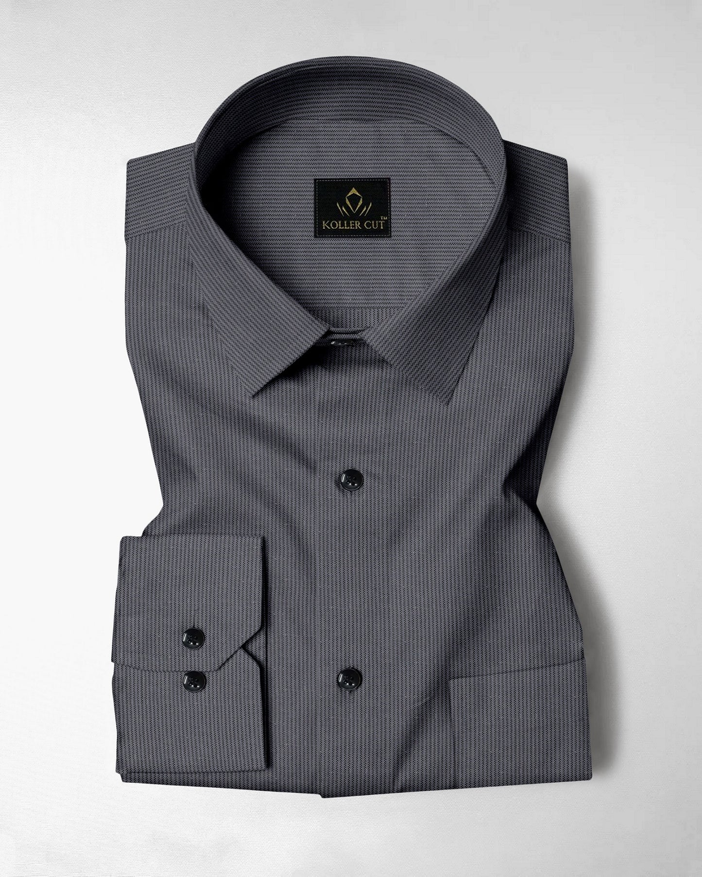 Pigeon Gray and Coal Black Herringbone Stripes Oxford Cotton Shirt