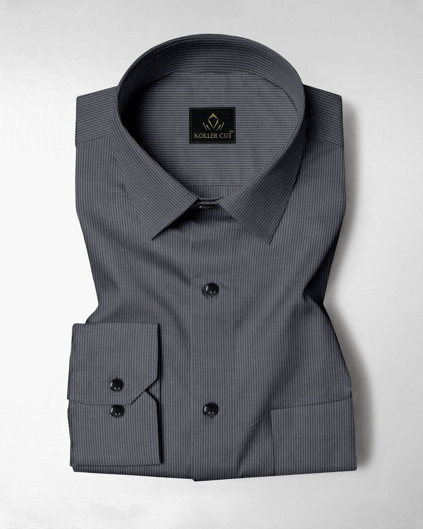 Pigeon Gray and Coal Black Herringbone Stripes Oxford Cotton Shirt