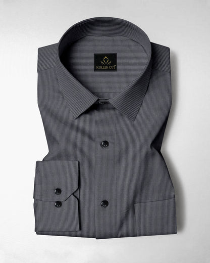 Pigeon Gray and Coal Black Herringbone Stripes Oxford Cotton Shirt