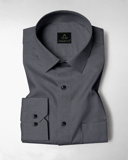 Pigeon Gray and Coal Black Herringbone Stripes Oxford Cotton Shirt