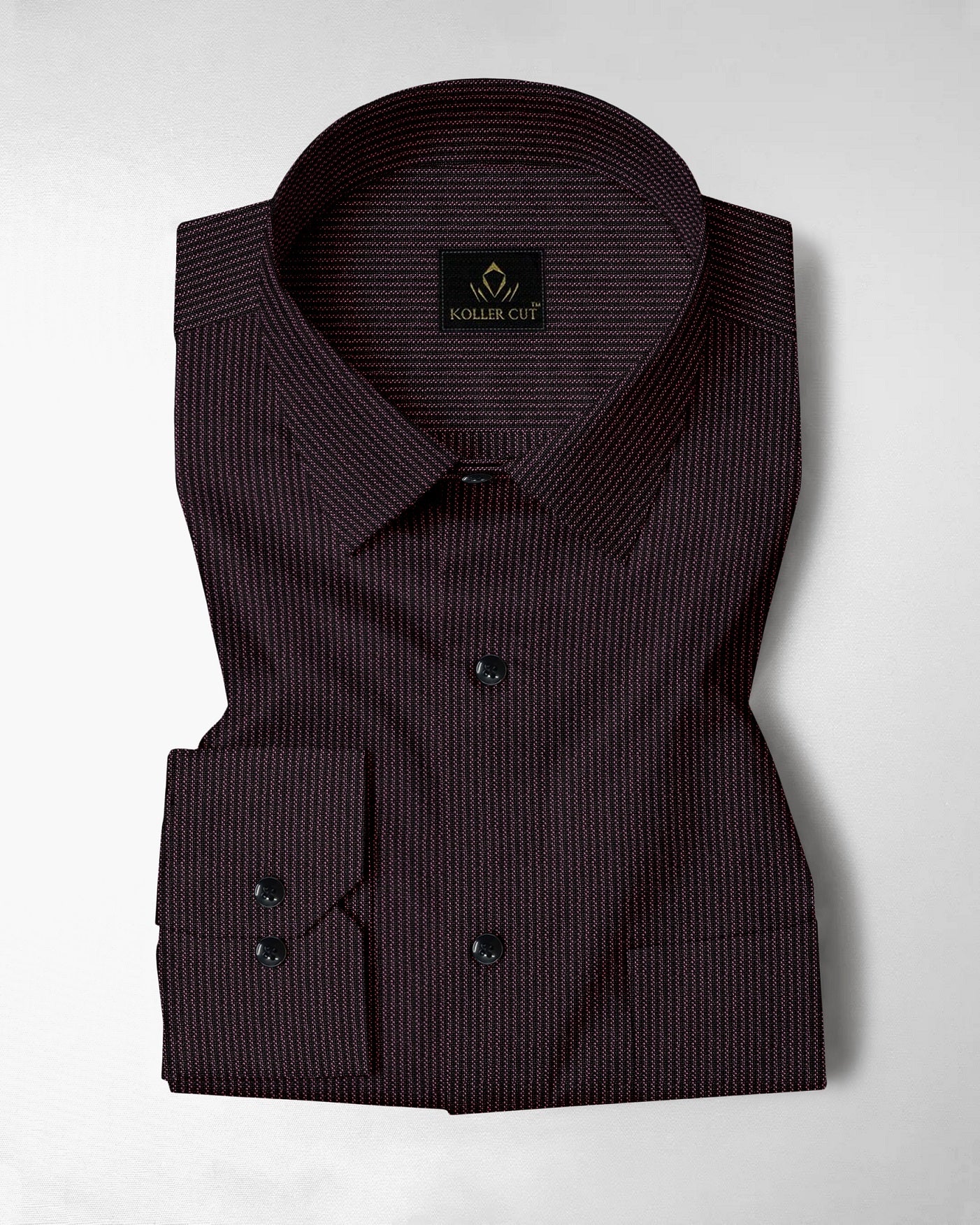 Jade Black and fuchsia Red Herringbone Stripes Oxford Cotton Shirt