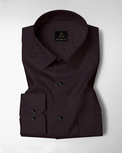 Jade Black and fuchsia Red Herringbone Stripes Oxford Cotton Shirt