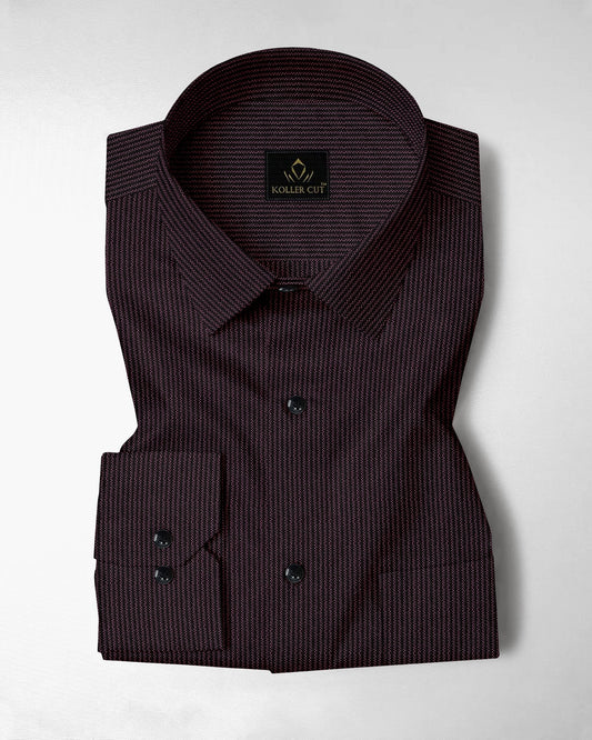 Jade Black and fuchsia Red Herringbone Stripes Oxford Cotton Shirt
