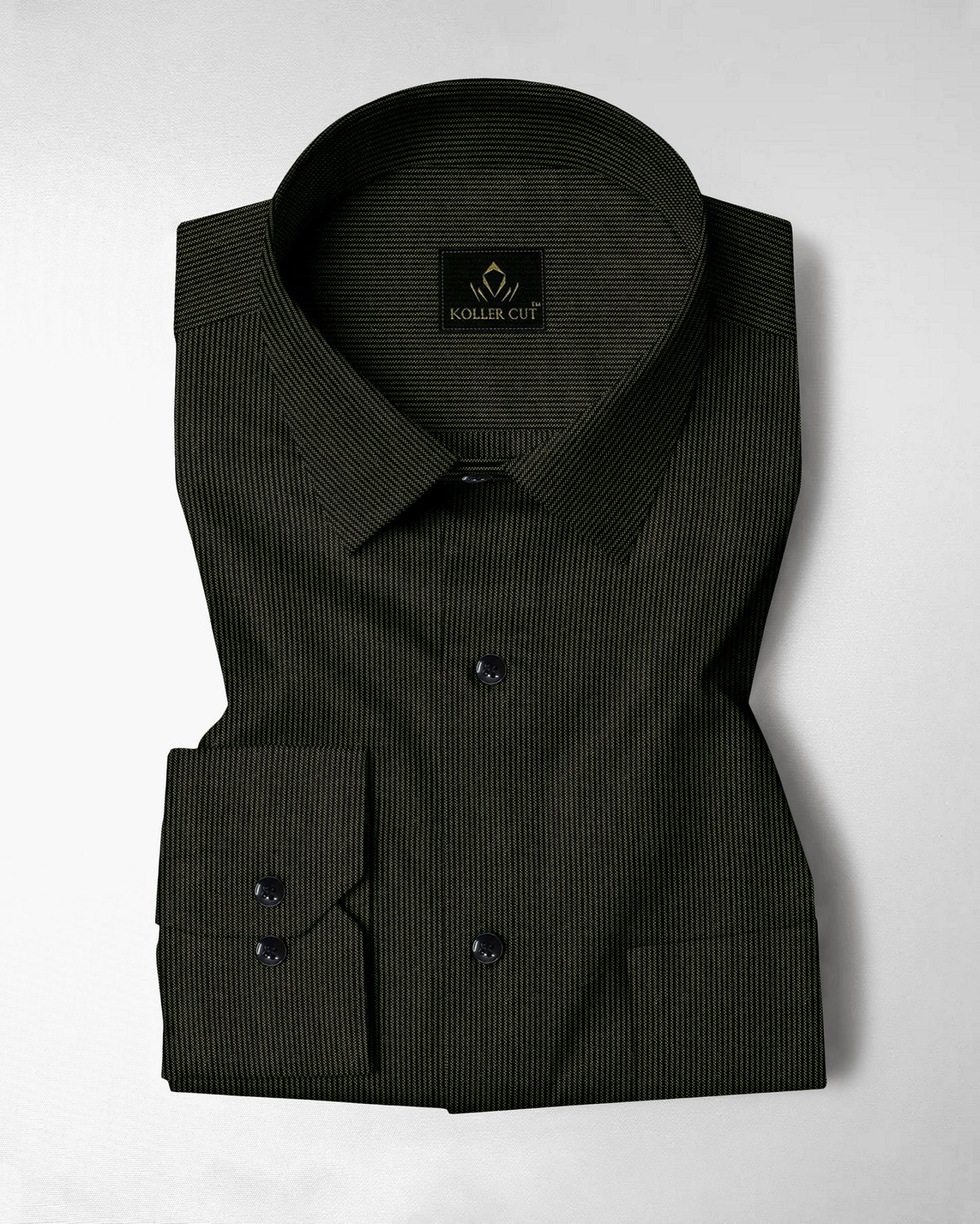 Jade Black and Spruce Green Herringbone Stripes Oxford Cotton Shirt