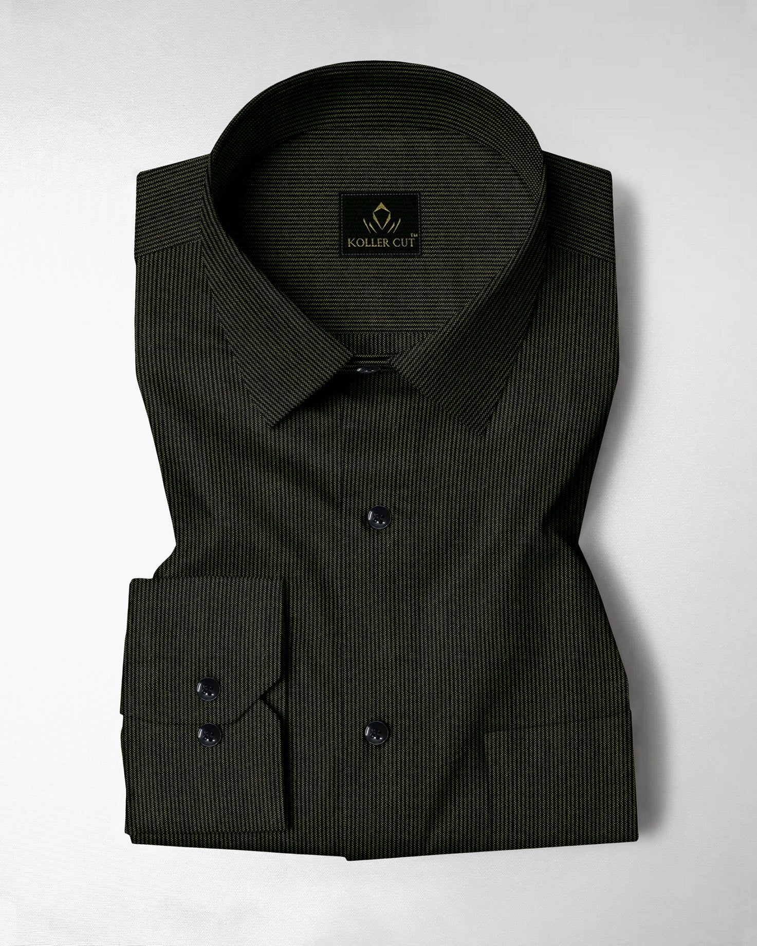 Jade Black and Spruce Green Herringbone Stripes Oxford Cotton Shirt