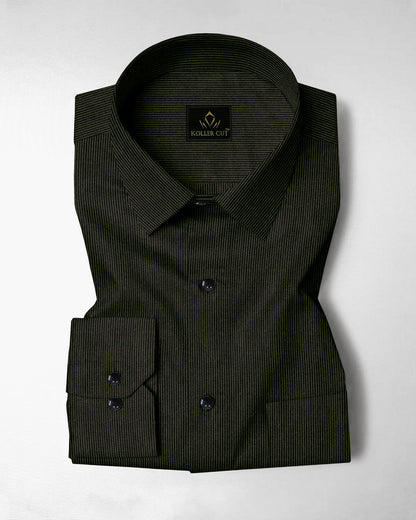Jade Black and Spruce Green Herringbone Stripes Oxford Cotton Shirt