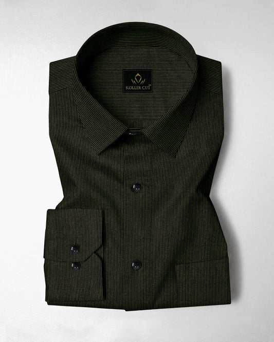 Jade Black and Spruce Green Herringbone Stripes Oxford Cotton Shirt