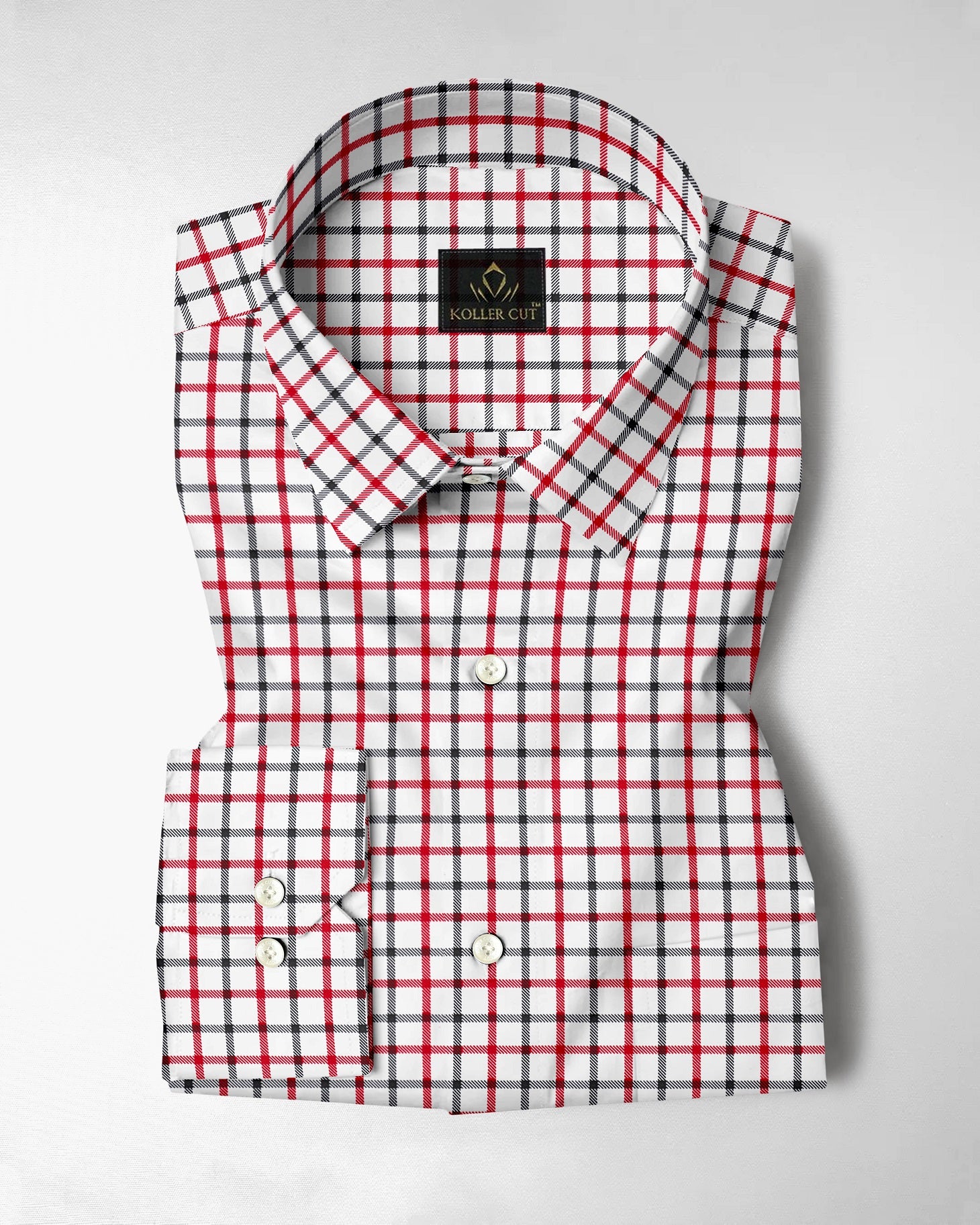 Milk White with Hollyberry and Carbon Black Checks Cotton Shirt