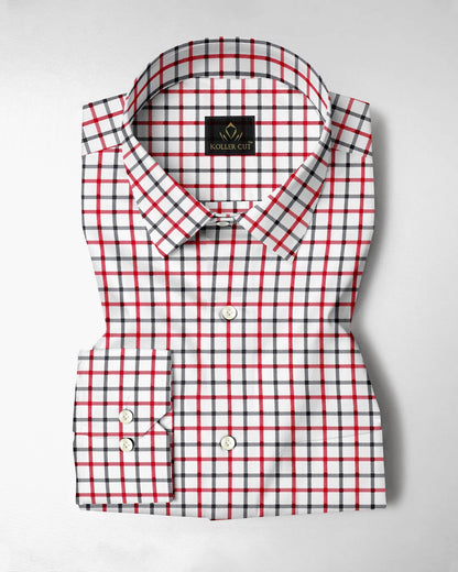 Milk White with Hollyberry and Carbon Black Checks Cotton Shirt