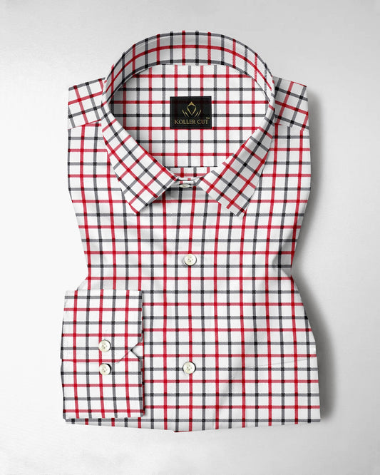 Milk White with Hollyberry and Carbon Black Checks Cotton Shirt