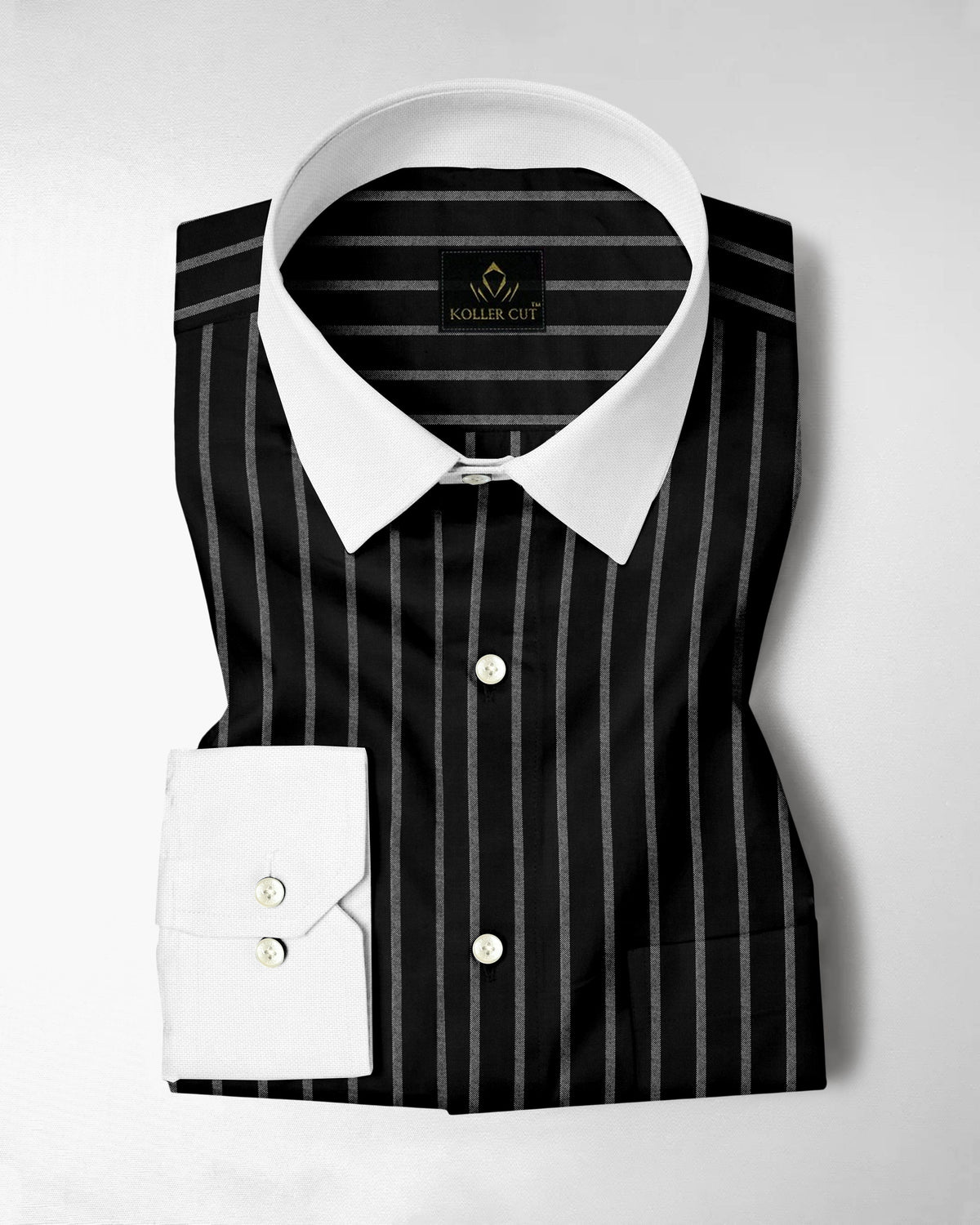 Opal Black and Flash White Chalk Stripes Oxford Designer Cotton Shirt