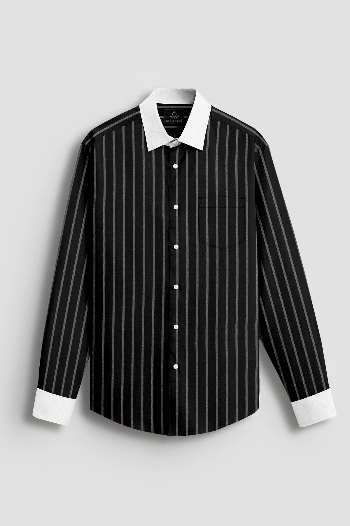 Opal Black and Flash White Chalk Stripes Oxford Designer Cotton Shirt