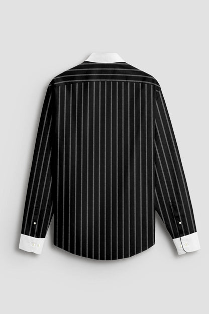 Opal Black and Flash White Chalk Stripes Oxford Designer Cotton Shirt