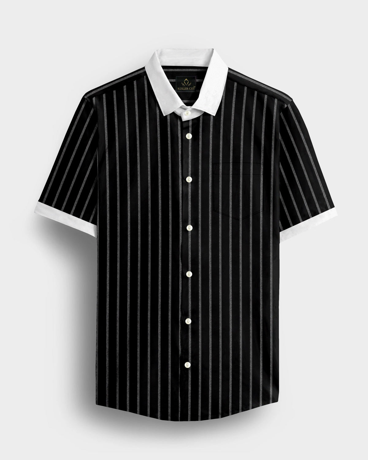 Opal Black and Flash White Chalk Stripes Oxford Designer Cotton Shirt