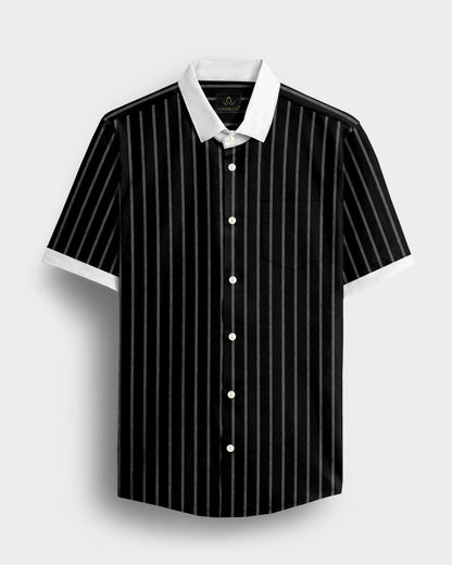 Opal Black and Flash White Chalk Stripes Oxford Designer Cotton Shirt