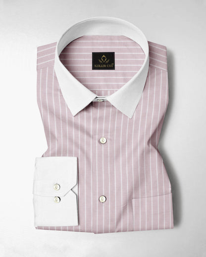 Blossom Pink and Flash White Chalk Stripes Oxford Designer Cotton Shirt