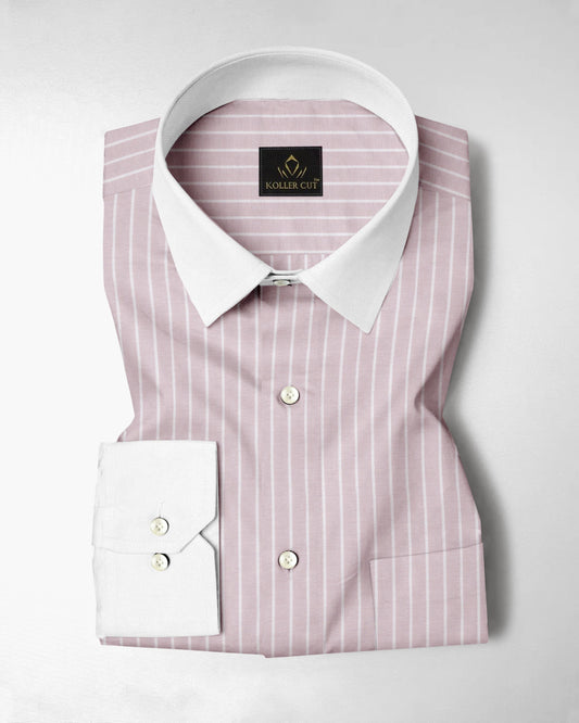 Blossom Pink and Flash White Chalk Stripes Oxford Designer Cotton Shirt