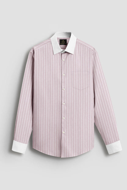 Blossom Pink and Flash White Chalk Stripes Oxford Designer Cotton Shirt