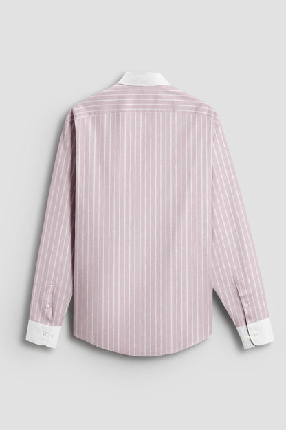 Blossom Pink and Flash White Chalk Stripes Oxford Designer Cotton Shirt