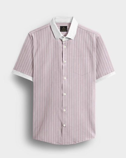 Blossom Pink and Flash White Chalk Stripes Oxford Designer Cotton Shirt