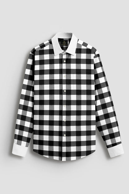 White and Carbon Black Buffalo Checks Designer Cotton Shirt