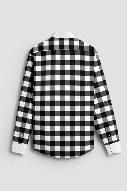 White and Carbon Black Buffalo Checks Designer Cotton Shirt