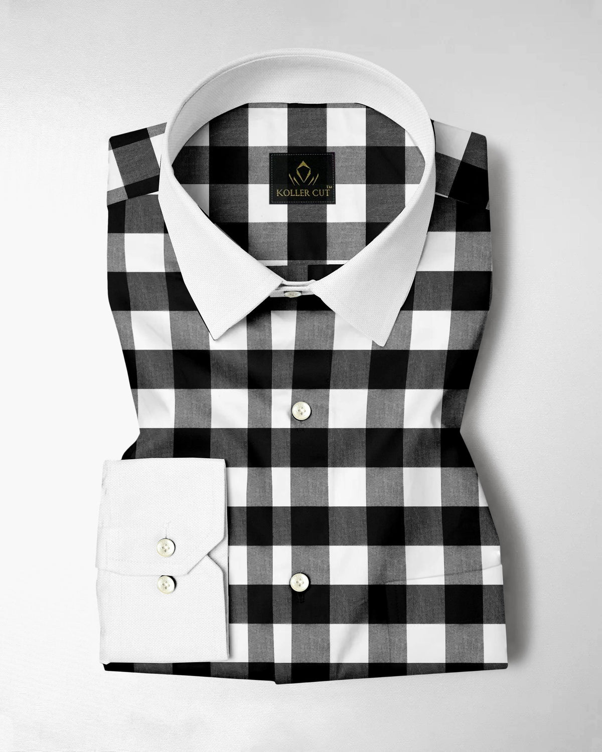 White and Carbon Black Buffalo Checks Designer Cotton Shirt