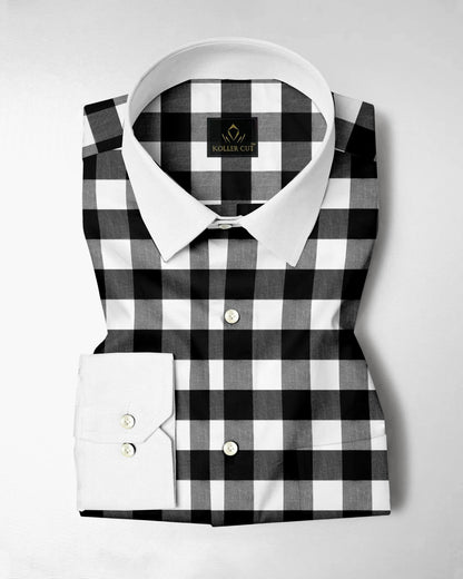 White and Carbon Black Buffalo Checks Designer Cotton Shirt