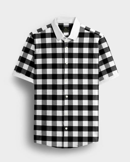 White and Carbon Black Buffalo Checks Designer Cotton Shirt