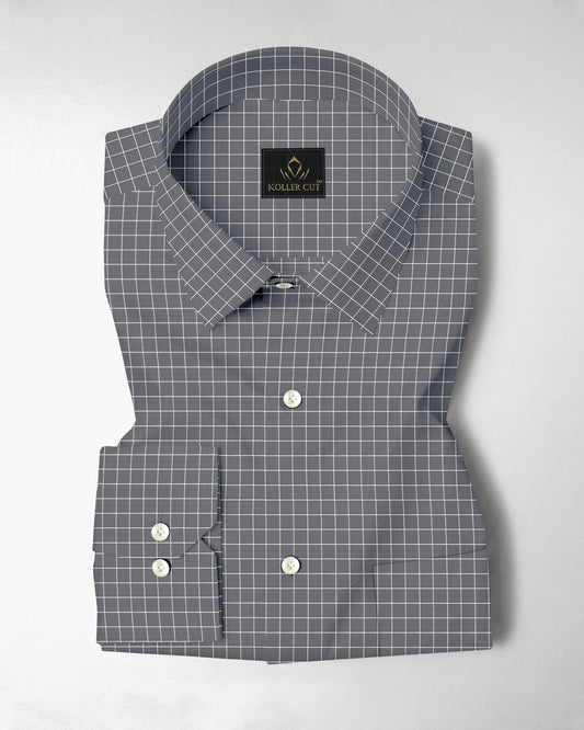 Graphite Gray and Snow White Checks Cotton Shirt