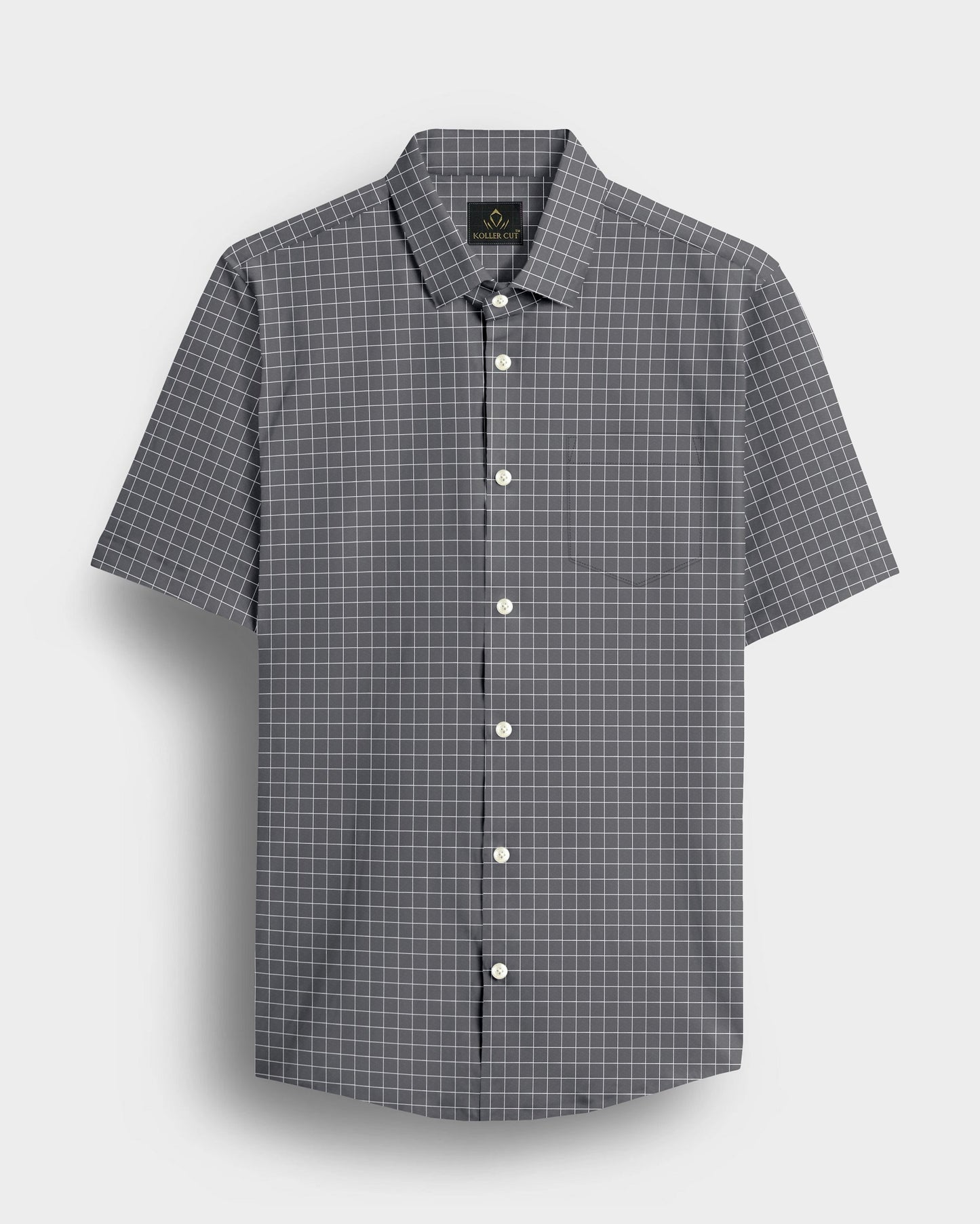 Graphite Gray and Snow White Checks Cotton Shirt