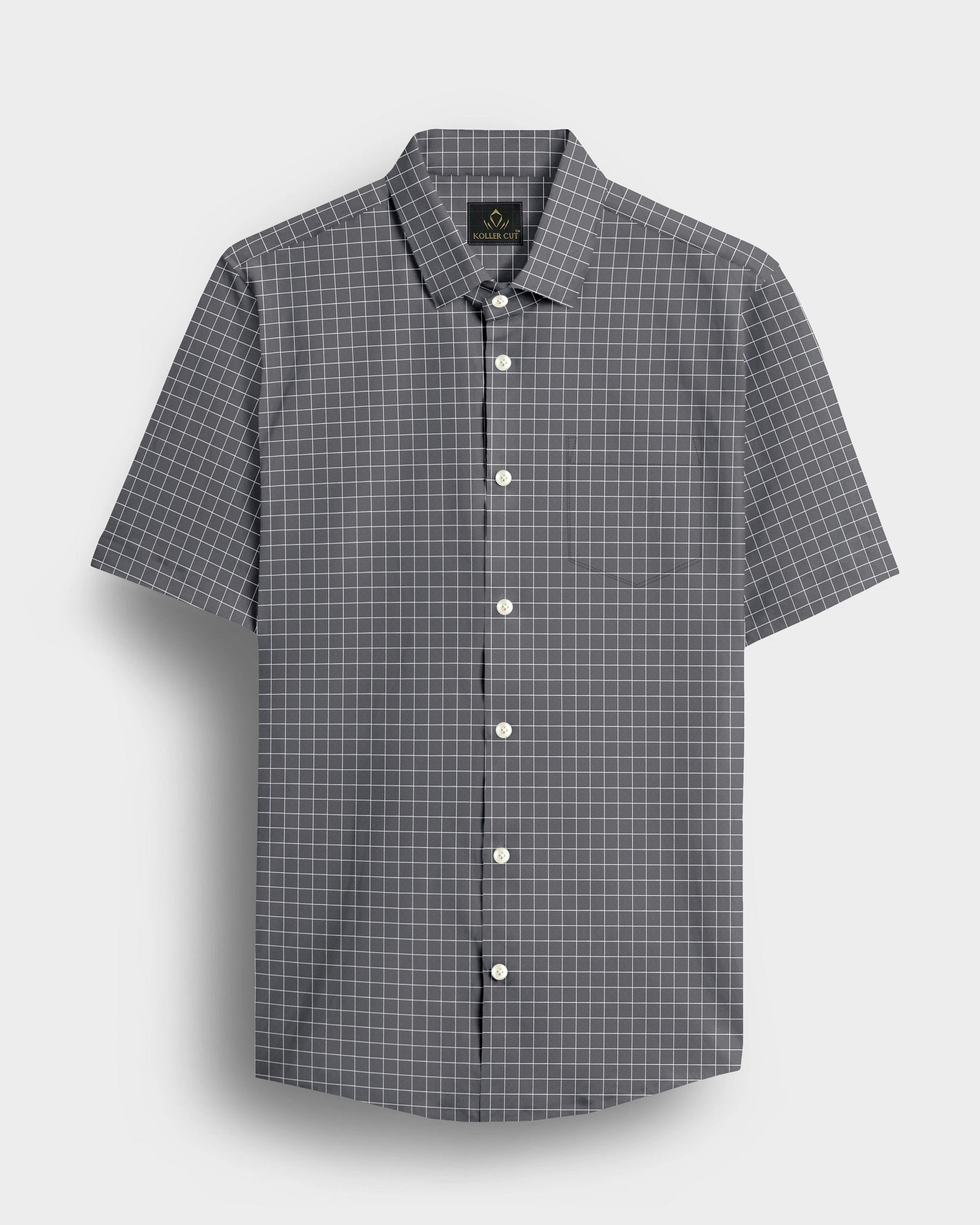 Graphite Gray and Snow White Checks Cotton Shirt