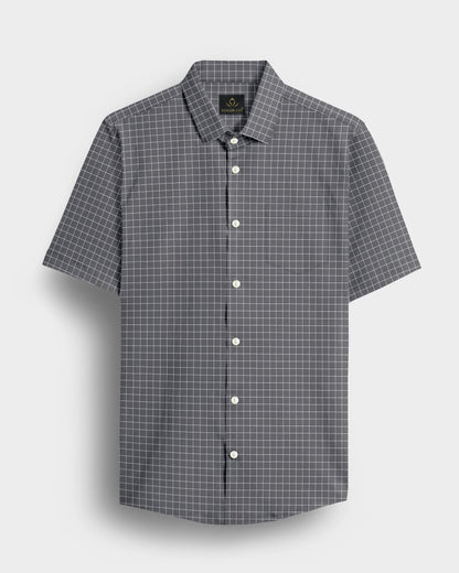 Graphite Gray and Snow White Checks Cotton Shirt