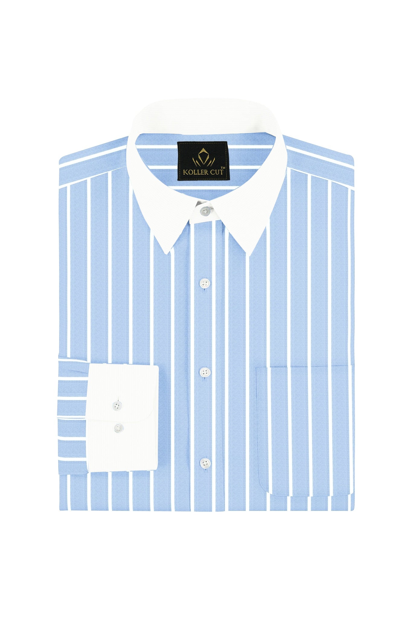 Blizzard Blue and White Wide Pinstripes Designer Cotton Linen Shirt