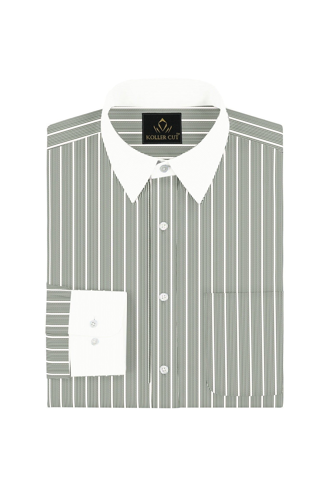 Chive Green and White Stripes Designer Cotton Shirt